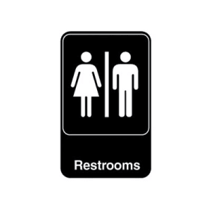 175-5617 6" x 9" Restrooms Sign - White on Black