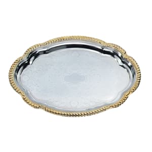 175-47265 Oval Serving Tray - Brass Accent, 18 1/8x13" Chrome