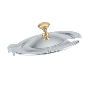 175-8261720 Miramar 11 qt Soup Inset Hinged Cover - Brass Knob, Mirror-Finish Stainless