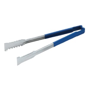 175-4790930 9 1/2"L Stainless Steel Utility Tongs - Blue