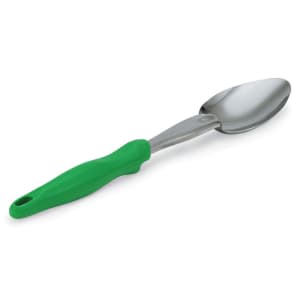 175-6414070 14" Heavy-Duty Solid Spoon - Green Nylon Handle