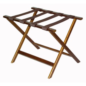 202-277DK1 Wood Luggage Rack w/ 2 1/4" Brown Poly Straps - 26"W x 17"D x 19 1/2"H, Walnut