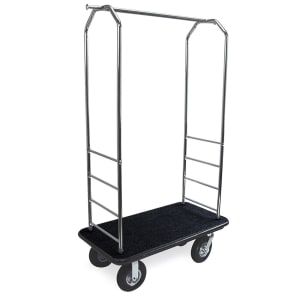 202-2099GY010BLK Upright Hotel Luggage Cart w/ Black Carpet, Stainless