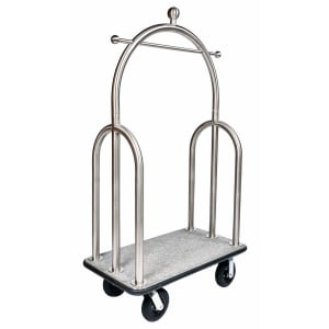 202-3599BK010GRY Upright Hotel Luggage Cart w/ Gray Carpet, Stainless