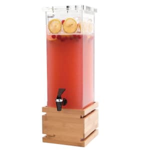 209-LD112 2 gal Beverage Dispenser w/ Ice Basket - Plastic Container, Bamboo Base
