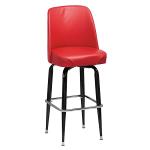 203-ROY7714R Bar Stool w/ Solid Back & Red Vinyl Bucket Seat, Black