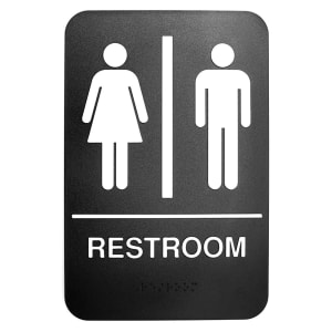 229-695633 6" x 9" Sign, Restroom w/ Handicapped Symbol, White On Black