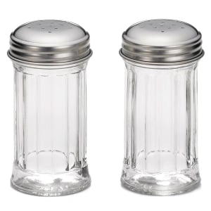 229-657 Salt Pepper Shakers, 2 oz, Fluted Glass, Stainless Steel Tops