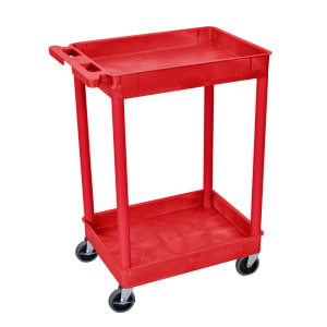 304-RDSTC11RD 2 Level Polymer Utility Cart w/ 300 lb Capacity - Raised Ledges, Red