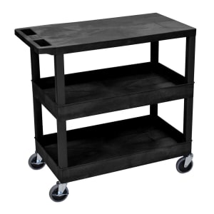 304-EC211B 3 Level Polymer Utility Cart w/ 400 lb Capacity - Raised Ledges, Black