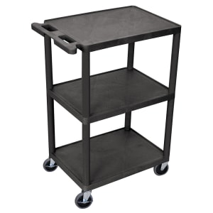 304-HE42B 3 Level Polymer Utility Cart w/ 400 lb Capacity, Raised Ledges