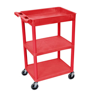 304-RDSTC122RD 3 Level Polymer Utility Cart w/ 300 lb Capacity - Raised Ledges, Red