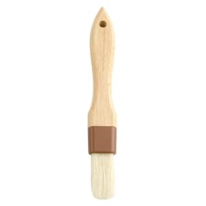 370-WPBB10 1" Flat Pastry Brush - Boar Bristles, Brown Plastic Ferrule, Wood Handle
