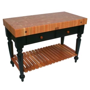 416-RNLR04SSL Le Rustica Table, 4" Thick End Grain Cherry Top, Shelf, Black Base, 30 x 24"