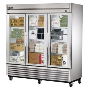 598-T72FG 78" Three Section Reach In Freezer, (3) Glass Door, 115v