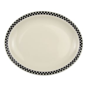 179-2621636 12 3/8" x 10" Oval Platter - China, Ivory w/ Black Checkers