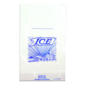 909-H21PWMET 10 lb Printed Ice Bag for use with Ice Bagger - 19" x 12", Poly/Metallocene