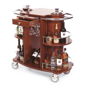 121-70260 Oval Wine Liquor Cart w/ Recessed Ice Buckets & 2 Shelves