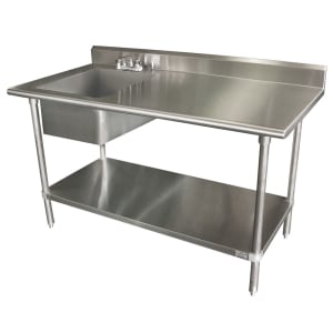 009-KLAG11B306LX 72" Work Table w/ Left Sink - 5" Backsplash, Undershelf, 16 ga Stainless Steel