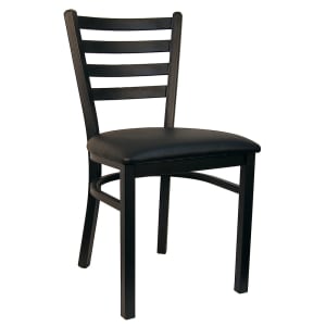 464-6145BKV Dining Chair w/ Ladder Back & Black Vinyl Seat - Metal Frame, Black
