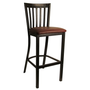 464-6179BBGV Bar Stool w/ Vertical Back & Burgundy Vinyl Seat, Black Metal