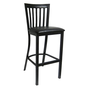 464-6179BBKV Bar Stool w/ Vertical Back & Black Vinyl Seat, Black Metal