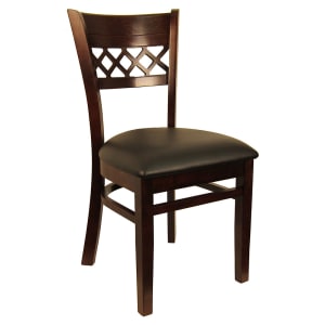464-8230DWBKV Dining Chair w/ Lattice Back & Black Vinyl Seat - Dark Walnut Frame