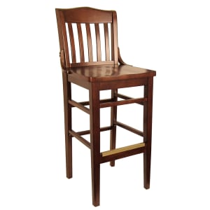 464-8235BDWSWS Bar Stool w/ Vertical Back & Solid Wood Seat, Dark Walnut