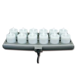 461-HFRP12A 1 1/2" Round LED Flameless Votive Candles Set w/ Charging Tray - 2 3/10" H,...