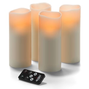 461-HFWP38RTA 3" Round LED Flameless Pillar Candle w/ Remote Control - 8"H, Amber Flame