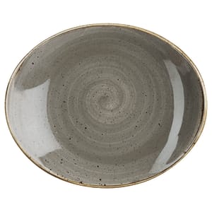 893-SPGSOP71 7 3/4" x 6 5/16" Oval Stonecast Plate - Ceramic, Peppercorn Gray