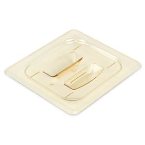 144-60HPCH150 H-Pan Food Pan Cover - 1/6 Size, Non-Stick, Flat with Handle, Amber