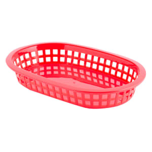 229-1073R Platter Basket - 9 1/4" x 6 " x 1 1/2", Polypropylene, Oval, Red