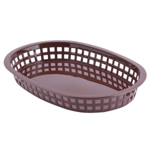 229-1076BR Chicago Platter Basket - 10 1/2 x 7 x 1 1/2", Polypropylene, Oval, Brown