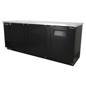 598-TBB4 90 3/8" Bar Refrigerator - 3 Swinging Solid Doors, Black, 115v
