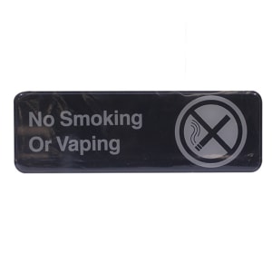 229-394564 "No Smoking or Vaping Sign" - 3" x 9", Plastic, Black