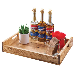 151-3454101499 Rectangular Serving Tray w/ Handles - 17 1/4"W x 12 1/2"D, Reclaimed Wood