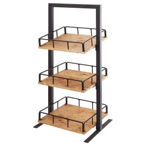 151-3494399 3 Tier Display Stand w/ Adjustable Wood Shelves - 12"W x 12"D x 31"H, Metal, Black