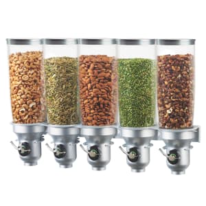 151-3518539 Wall-Mount Cereal Dispenser w/ (5) 5 liter Containers, Platinum