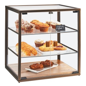 151-3610 3 Tier Pastry Display Case w/ Hinged Doors - Antique Metal Frame, Acrylic
