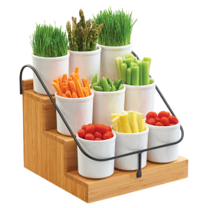 151-363860 Rectangular 9 Compartment Condiment Jar Display - Clear/Brown