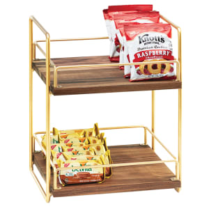 151-3704246 2 Tier Display Stand w/ Adjustable Wood Shelves - 13"W x 12"D x 16 1/2"H, Brass