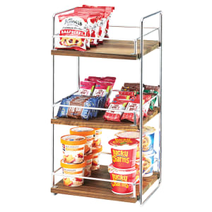 151-3704349 2 Tier Display Stand w/ Adjustable Wood Shelves - 13"W x 12"D x 26"H, Chrome