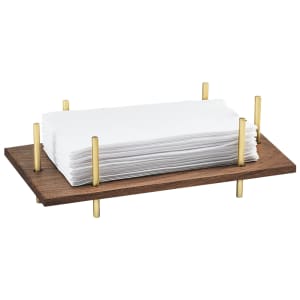 151-371846 Mid-Century Napkin Holder for 4" x 8" Napkins - Wood Base w/ Brass Frame