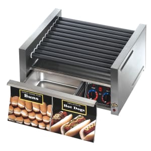062-50SCBDE 50 Hot Dog Roller Grill w/Bun Storage - Slanted Top, 120v
