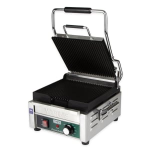 141-WPG150 Single Commercial Panini Press w/ Cast Iron Grooved Plates, 120v