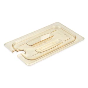 144-40HPCHN150 H-Pan Food Pan Cover - 1/4 Size, Notched with Handle, Non-Stick, Amber