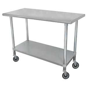 009-MSLAG304CX 48" Mobile 16 ga Work Table w/ Undershelf & 304 Series Stainless Flat Top