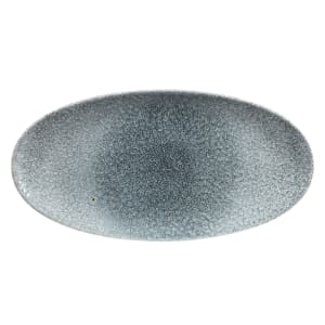 893-RKTBOV351 Oval Raku Chef's Plate - 13 3/4" x 6 3/4", Ceramic, Topaz Blue