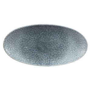 893-RKTBOV301 Oval Raku Chef's Plate - 11 4/5" x 5 3/4", Ceramic, Topaz Blue